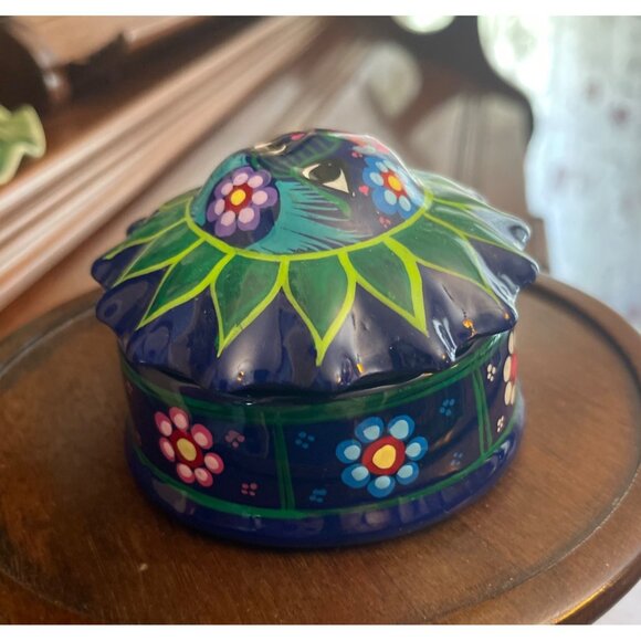 Mexican Folk Art Sun Face Terra Cotta Trinket Box - Small - Picture 4 of 11